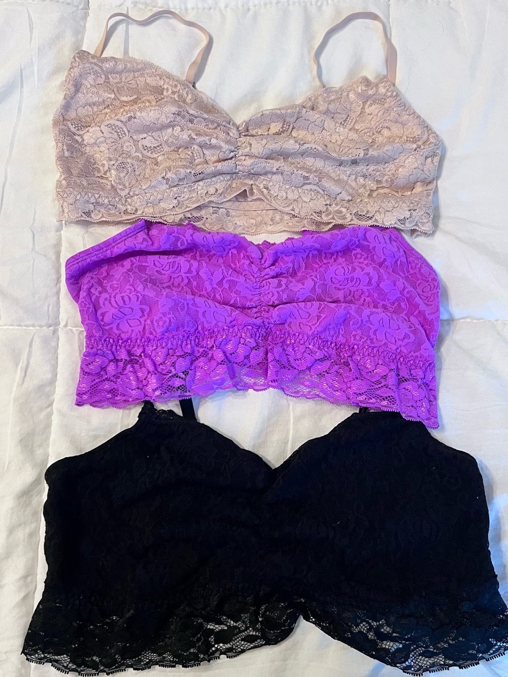 Fruit of the Loom Lace Bralette Set - Beige, Purple & Black